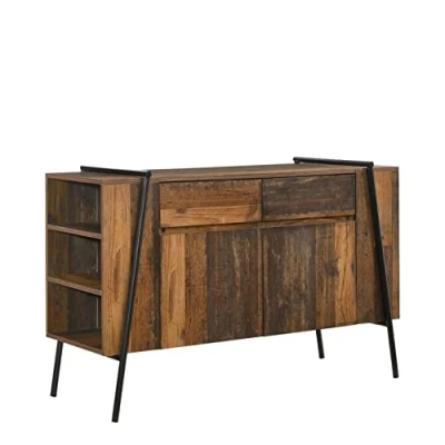 Image of Timber Art Design UK Abbey Sideboard Storage Cabinet with 2 Doors Drawers Cupboard Rustic Industrial Furniture Unit For Dining Room, Living Room 44.5 x 120 78 cm