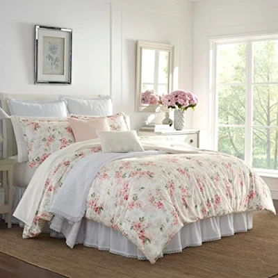 Image of Laura Ashley Luxury Ultra Soft Comforter, All Season Premium Bedding Set, Stylish Delicate Design for Home Décor, Polyester Faux Velvet, Blush, King