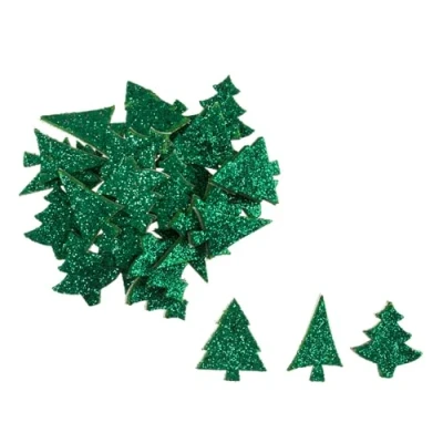 Image of Green Glitter Foam Trees x 60 Self Adhesive Christmas Card Scrapbook