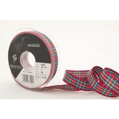 Image of Berisfords 7622 Traditional Ribbon in Royal Stewart Plaid, 25m x 16mm, blue