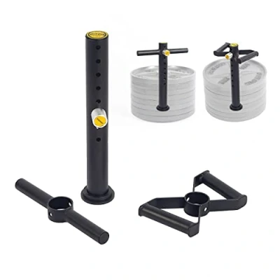 Image of RISINGFIT Adjustable Kettlebell Handle,Heavy Duty Handle for Plates,Loading Pin with Double D bar and T Olympic Weight Plates.