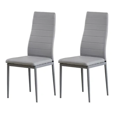 Image of BonChoice Grey PU Leather Dining Chairs Set of 2 High Back with Metal Legs for Room Kitchen, Side Restaurant Office Meeting Home/Commercial