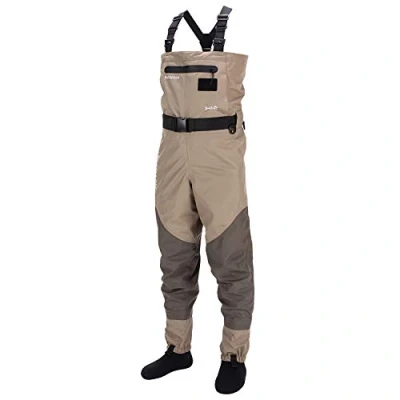 Image of BASSDASH Men’s Breathable Chest and Waist Convertible Waders for Fishing Hunting, Stocking Foot Boot