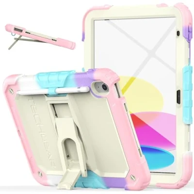 Image of ArmourSHIELD Case For Apple iPad 10th Generation 10.9&quot; / 10 2022 Full Body HEAVY DUTY Shockproof with Folding Stand, Screen Protector &amp; Pencil Holder, Kids Schools Work Case, Pink