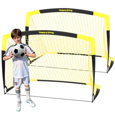 Image of Happy Jump Football Goal Pop up Net Post for Garden Training 2 Pack(5&#039;x3.6&#039;, Black+Yellow)