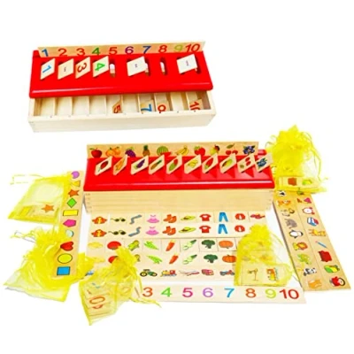 Image of TOWO Wooden Sorting Toys for Toddlers Box Category Objects Picture Matching Game Puzzle 1 year old Baby Montessori Materials Educational Early Learning Birthday Gift Boy Girl