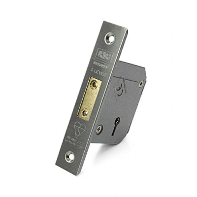 Image of Union/Chubb 3G114E 5 Lever Deadlock BS3621:2007 80mm Case Satin Chrome Heavy Duty Supplied with 3 Extra Keys Free of Charge Worth Over £14.40