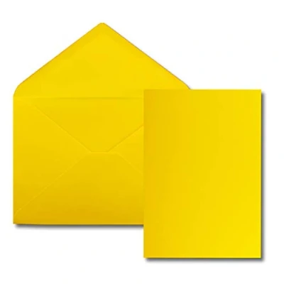 Image of Set of 25 Cards with Envelopes DIN A5 Single Cards, Yellow, 14.8 x 21 cm C5 Envelopes, 15.4 22 Wet Adhesive