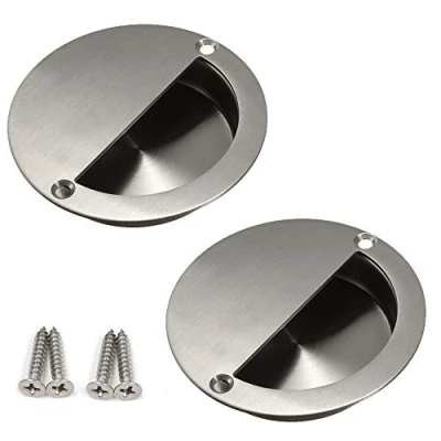 Image of Bestgle 2 Packs Recessed Sliding Door Pull Handles, 90mm Stainless Steel Round Flush Finger Cabinet Handles with Fixing Screws