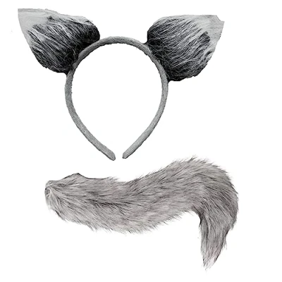 Image of Lizzy ANIMAL EARS BOW TAIL SET Costume Accessory Fancy Dress Party Kids Adults Headband (Wolf Set)