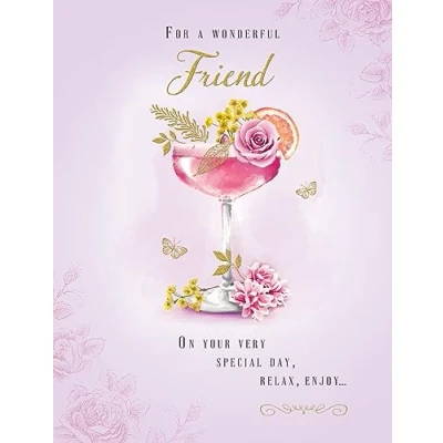 Image of Piccadilly Greetings Traditional Birthday Card Wonderful Friend Cocktail 8 x 6 inches