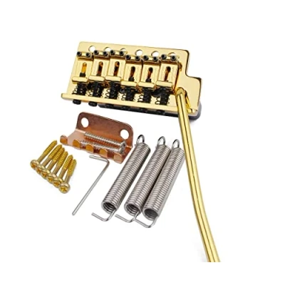 Image of Guyker Tremolo Bridge Vintage Bent Steel Saddles and Pro Brass Block Compatible with Start ST Electric Guitar (GG 1004, Gold)