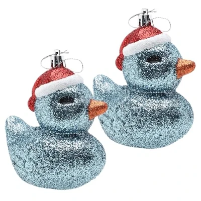 Image of Christmas Concepts® Pack of 2 110mm (4.3&quot;) Ice Blue Glittery Festive Duck Baubles Tree Decorations