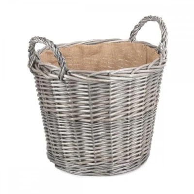 Image of Large Antique Wash Finish Wicker Lined Log Baskets