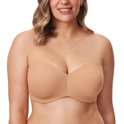 Image of Delimira Women&#039;s Strapless Bras Underwire Support Non Padded Plus Size Minimiser Bra Barely Buff 34C