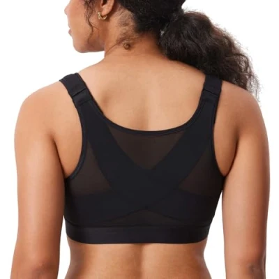 Image of Delimira Women&#039;s Front Fastening Wireless Comfort Non Padded Back Support Bra Black 40B