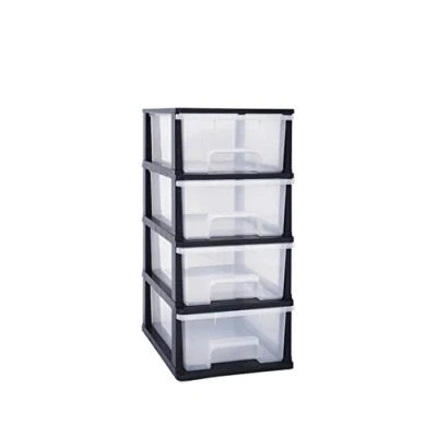 Image of Abbaware Plastic Storage Chest With Wheels, Boxes, Tower, 4 x 17L Drawers, Clear