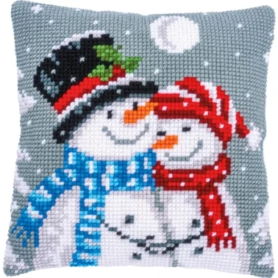 Image of Vervaco Cross Stitch Cushion Kit Snowmen, ecru, ca. 40 x cm