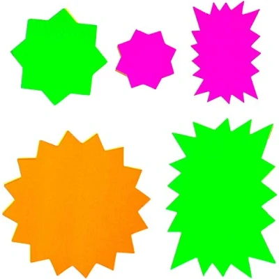 Image of Neon Assorted Fluorescent Stars Display Card Pack of 50 Mixed Colours