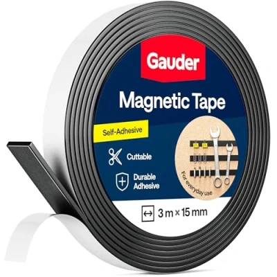 Image of GAUDER Magnetic Tape Self Adhesive Magnet Strips with Backing Sticky Back Roll (3 m)