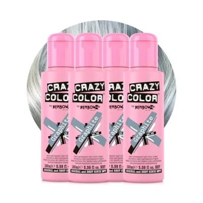 Image of Crazy Color Metallic Graphite Semi Permanent 4 Pack Quad Hair Dye. Highly Pigmented Silver Toner Conditioning &amp; Oil Nourishing Vegan Formula No Bleach or Ammonia 400ml