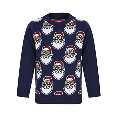 Image of Tokyo Laundry Boy&#039;s Santa Head Repeat Novelty Christmas Jumper