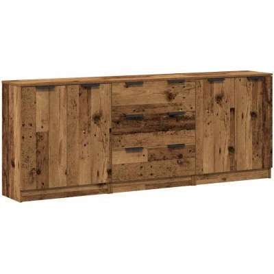 Image of vidaXL Sideboards 3 pcs Old Wood, Engineered Material, 60x30x70 cm, Living Room/Bedroom/Hallway Storage