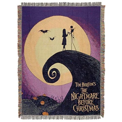 Image of Disney Nightmare Before Christmas, Linework Poster Woven Tapestry Throw Blanket, 48&quot; x 60&quot;, Multi Color