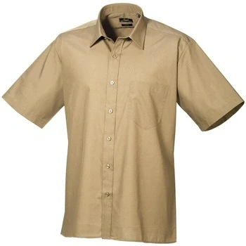 Image of Premier Mens Short Sleeve Formal Poplin Plain Work Shirt (16) (Khaki)