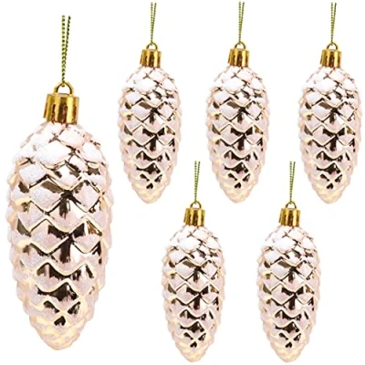 Image of Christmas Concepts® Pack of 690mm Shiny &amp; Glitter Decorated Pine Cone Baubles Tree Decorations (Rose Gold)