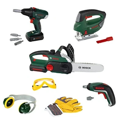 Image of Theo Klein 8593 Large Construction Worker Set I Jigsaw and chainsaw With light sound Two cordless screwdrivers accessories For children aged 3 over