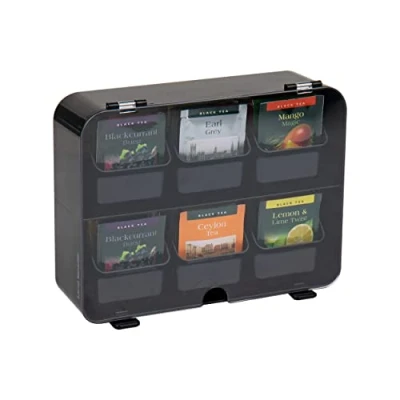 Image of Mind Reader Tea Bag Organizer, Station Countertop, Wall Mountable, Acrylic, 10.5&quot; L x 3.25&quot; W 8&quot; H, Black