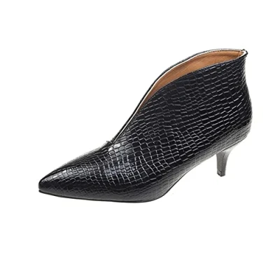 Image of Women Sexy Kitten Heel Chelsea Ankle Boots Fashion Pointed Toe Patent Leather Pumps Booties Slip On Party Prom Dress Short Boots,5,Black Stiletto