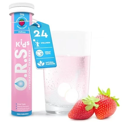 Image of O.R.S Hydration Tablets with Electrolytes for Kids, Vegan, Gluten and Lactose Free Formula Natural Strawberry Flavour, 24