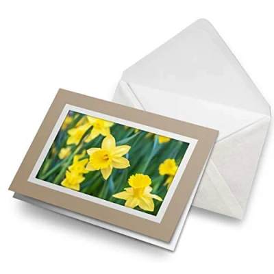 Image of Greeting Cards Biege (Insert) Daffodil Flower Field Easter Blank Greetings Card Birthday Kids Party Boys Girls #14350