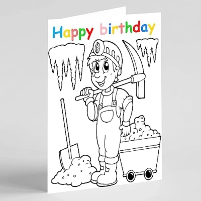 Image of Beebooh cards colouring card with boy miner birthday