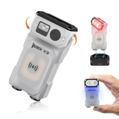 Image of WUBEN X3 Mini Rechargeable Torch with Charging Base 180 Degree EDC Keychain Twist Ip65 Waterproof Magnet Pocket 10 Mode Type C Lanyard for Camping, Outdoor,Inspection, Gift