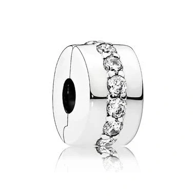Image of CWOne Designs Sterling Silver Bracelet Clip Charms Ideal for Pandora Charm Bracelets and Necklaces (Clear Sparkling Row)