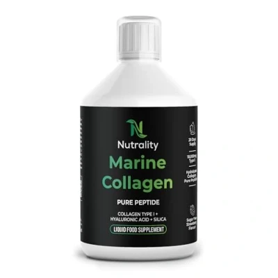 Image of Nutrality Marine Collagen Sugar Free Liquid Peptides, Hyaluronic Acid, Silica, Biotin, 10,000mg Type 1 Strawberry Flavour Healthy Skin, Hair, Nails, Joints, Muscles Bottle