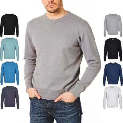 Image of Castle Point Mens Herren strickpullover Mit Rundhalsausschnitt CSPKNT003 Cotton Jumper Pullover Sweater, Crew Neck, Grey, L, L UK