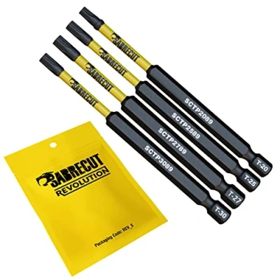 Image of 4 x SabreCut SCTPTX89 Torx Tamper Proof Security Screwdriver Bits T20 T25 T27 T30 89mm (Length)