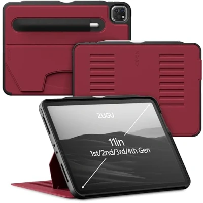 Image of ZUGU iPad Pro 11 Case 2022/2021/2020/2018 4th &amp; 3rd 2nd 1st Generation Slim Protective Cover Wireless Apple Pencil Charging Convenient 8 angle Magnetic Stand Auto Sleep/Wake [ Cherry Red ]