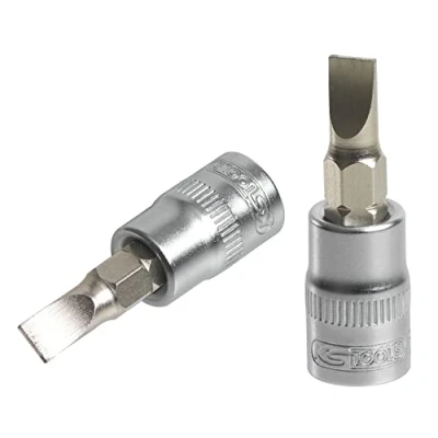 Image of KS Tools 922.1490 Slotted Screwdriver Socket 1/4 Inch, L.37 mm 7 Ultimate Range Chrome Vanadium Satin Finish