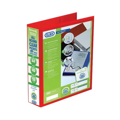 Image of Elba Panorama 50mm 4 D Ring Presentation Binder A4 Red (Pack of 4)