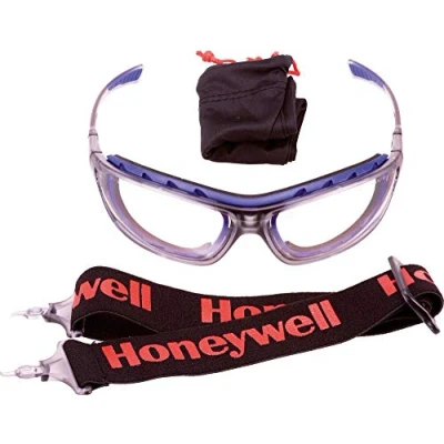 Image of Honeywell 1028640 SP1000 2G Black Frame Clear Lens, Protection Against Impact &amp; Dust, Wide Headband Included, Flexible Nose Piece, Anti Fog Scratch Resistant (1 Piece)