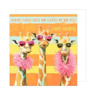 Image of Edition Seidel Premium Square Birthday Card with Envelope Greeting Happy For Her Female Mum Daughter Grandma Colleague Friend Giraffe (GQ184 SW024)