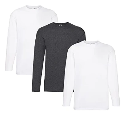 Image of Fruit of the Loom Men&#039;s Long Sleeved Valueweight Tee Sports Top, 2 white + 1 dark heather Hlkauf notepad, XL