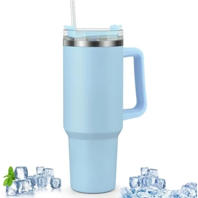 Image of MantraRaj 40oz Stainless Steel Travel Mug Tumbler Cup Vacuum Insulated Double Wall Flask with Straw Handle Water Bottle for Hot Iced Coffee Ice Cold Drinks Ideal Outdoor, Travel, Camping (Blue)