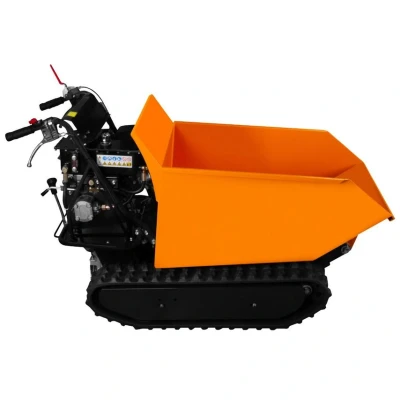 Image of Mini Dumper Tracked Power Barrow 500kg Load Petrol Tipper Transporter 270cc 9HP Hydraulic Tipping 4 Speed Gears 3 Forward 1 Reverse Safety Brake Steel Skip Utility FREE Ramps Snow Shovel Extension Box