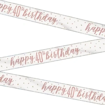 Image of Stunning Rose Gold Happy 40th Birthday Glitz Foil Banner (274cm) Dazzling Party Decor for a Memorable Milestone 1 Pc